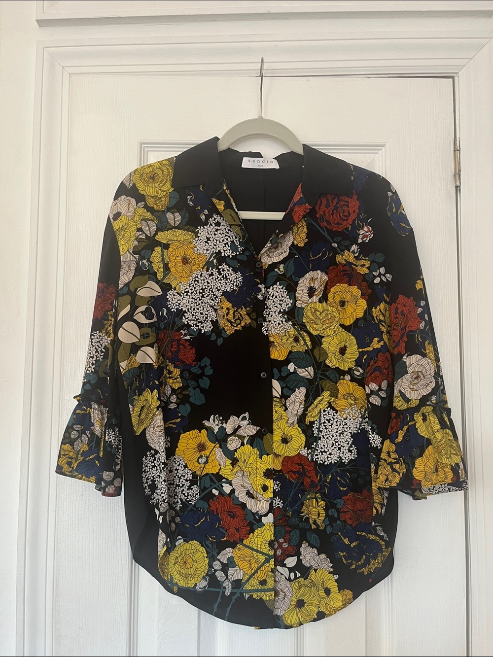 Sandro Silk Floral Printed Button-Front Blouse